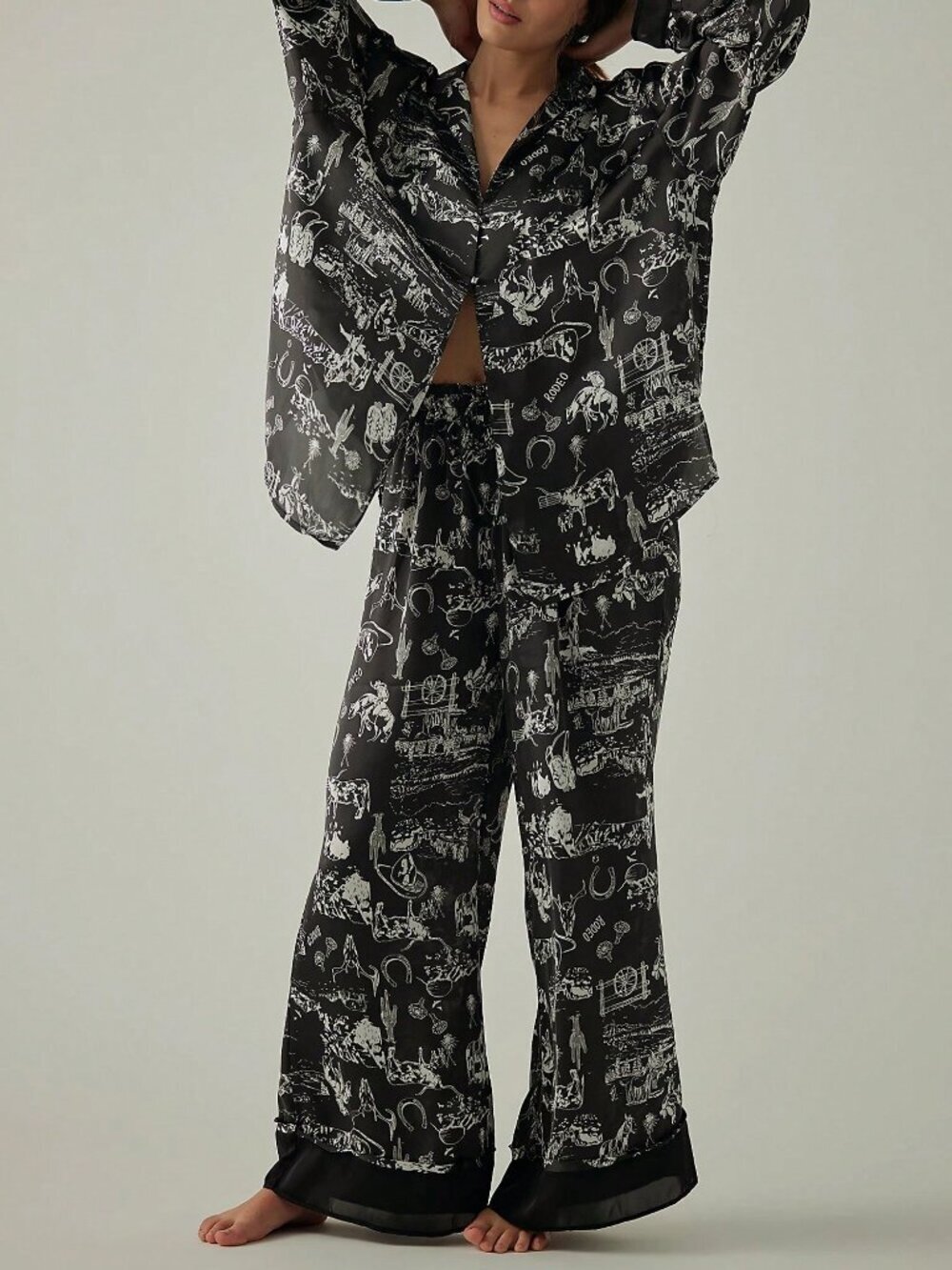 Casual Women's  Button Down Shirt Wide Leg Pants Pajama Set